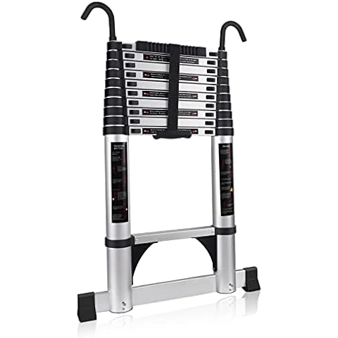 Telescopic Ladder 3.2m, Aluminum Ladder with Wall Mounts, Multifunctional Compact Extension Ladder, Maximum Load 150kg/330lbs Cover