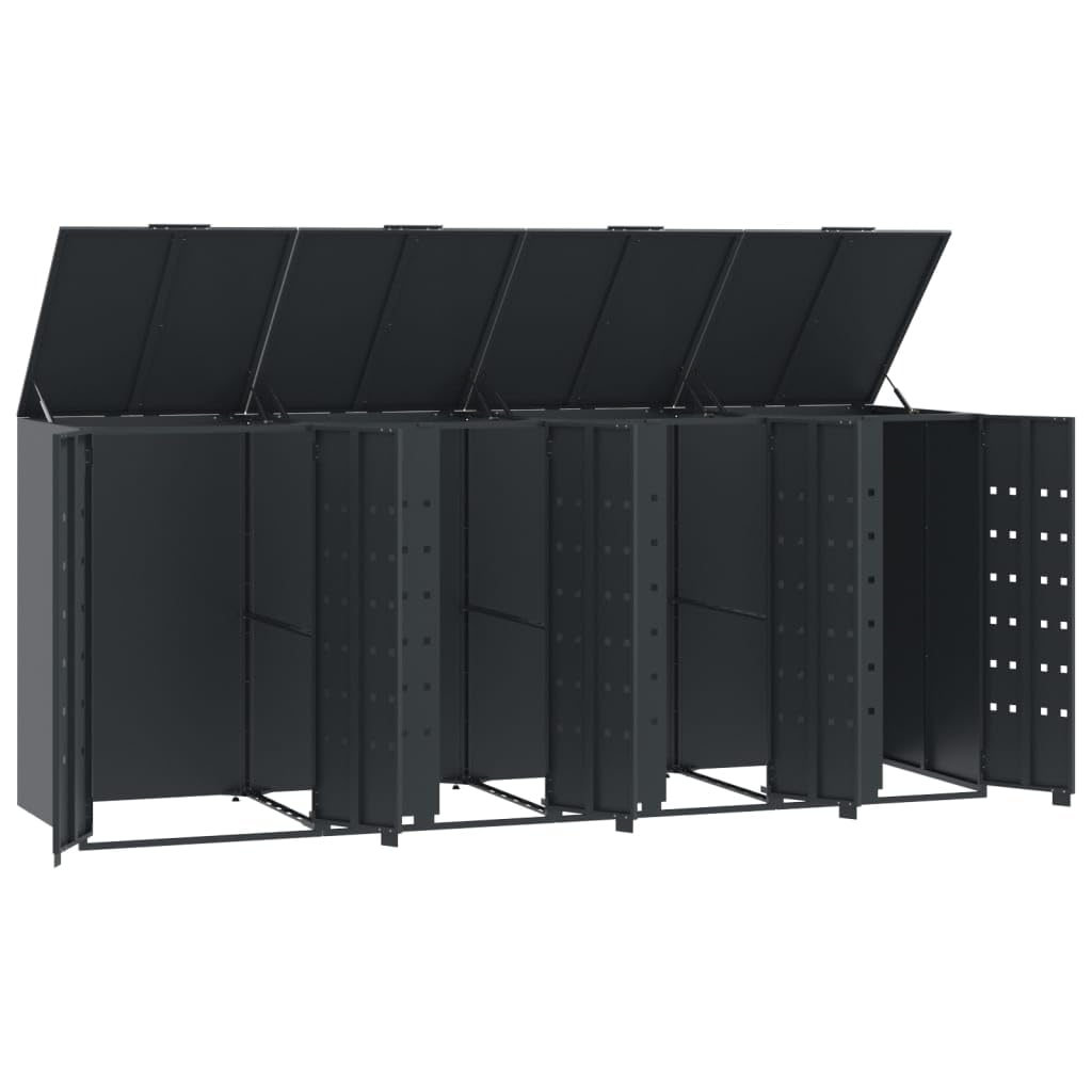 Mülltonnenbox 4er Tonnen, Kapazität bis 240L, Aus witterungsbeständig pulverbeschichtetem Stahl mit Automatikdecke, Tonnenhaus, Garten Müllbox,Anthrazit,4 * 240 L