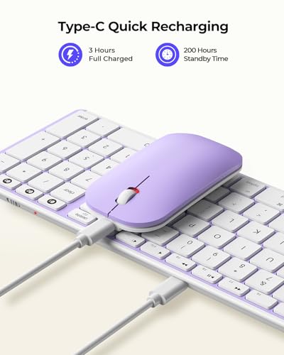 Image of seenda SKM64-2 Bluetooth Keyboard Mouse Combo for Mac, Silent, Rechargeable | Triple Bluetooth for 3-Device Switching, Wireless Compact Slim Combo for Mac MacBook Pro /Air iPad iPhone, White Purple