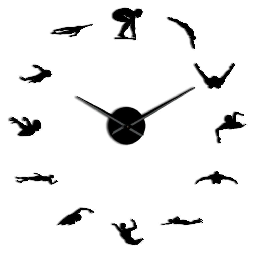 Horloge murale 3D pour salon design natation miroir acrylique 47"