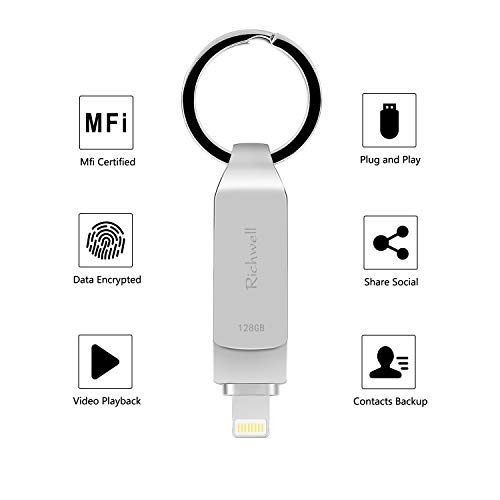 USB Flash Drive 128GB Thumb Drive for iPhone Memory Stick USB3.0 for iPad Photo Stick 3in1 External Drive Richwell for Apple iPhone iPad iOS Mac Android and PC(03Black128G) - Thumbnail 4