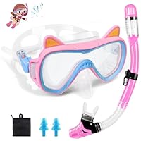 Zikenis Kinder Schnorchelset, 4-16 Jahre, Taucherbrille mit Dry Schnorchel, Rosa
