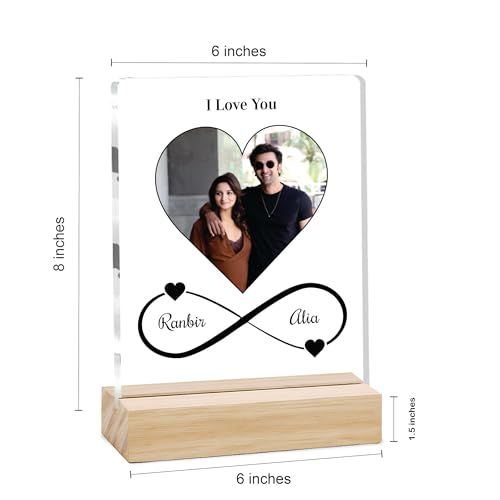 Image of Giftplease Customized Photo Frame with Wooden Stand | Transparent | Personalized Couple Picture Frame Gift for Girlfriend, Boyfriend, Husband, Wife |Anniversary, Wedding, Valentine s Day C 04