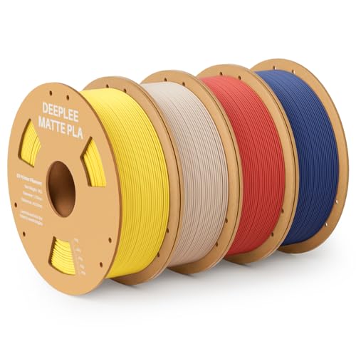 Image of Matte PLA Filament 1.75mm, 3D Printer Filament Dimensional Accuracy + /- 0.02mm, No Clogging, Higher Toughness, Cardboard Spool 3D Filament, 4 Pack 1 kg Yellow & Beige & Ruby Red & Navy Blue