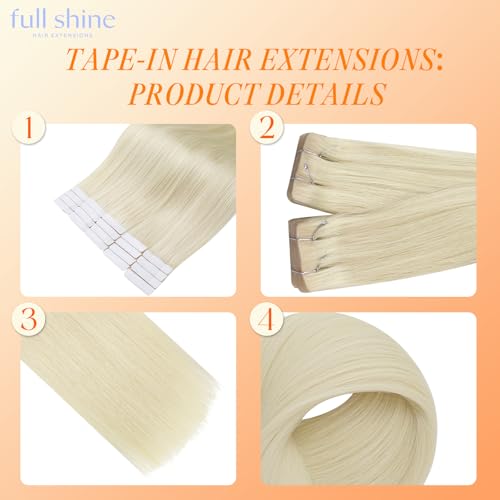 Image of Full Shine Injection Tape in Hair Extensions Human Hair Color 60 Blonde 18 Inch 20Pcs 50G Double Sided Injected Tape in Extensions Silky Straight with Thick Ends for Casual Outings