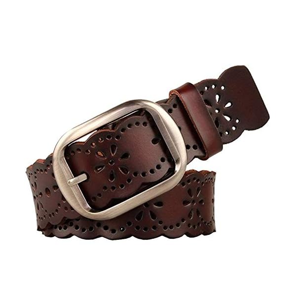 JASGOOD Fashion Women's Genuine Leather Waist Belt With Alloy Buckle,A-Coffee(Silver Buckle), Suit for Pant Size 26-30Inch