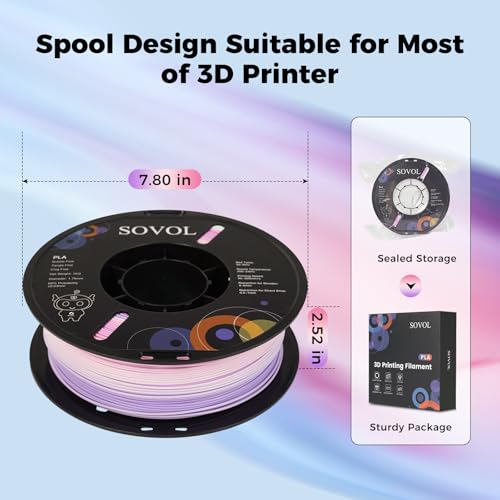 Image of Sovol 3D Printer Matte Multicolored Fast Change Gradient Rainbow PLA 1kg (2.2 lbs) Spool 3D Printing Materials, Dimensional Accuracy + /- 0.03 mm, 1.75 mm, Matte Lavender