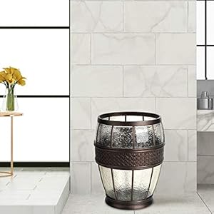 nu steel Resin Crackled Ice Small Trash Can Wastebasket Garbage Container Bin for Bathrooms Powder Rooms Kitchens Home Offices Oil Rubbed Bronze