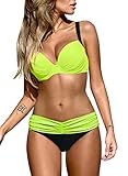 EVALESS Sexy Bathing Suit for Women Two Piece Push Up Padded High Cut Bikini Adjustable Spaghetti Straps Criss Cross Back Swimsuit Swimwear Yellow Medium
