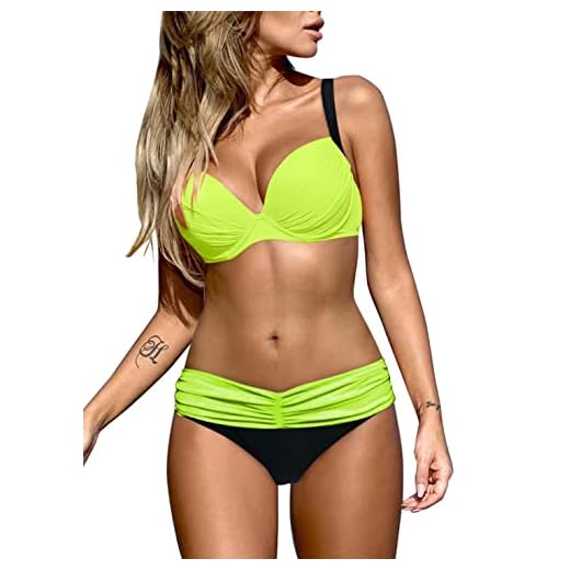 EVALESS Womens Bikinis Swimsuits Sexy Two Piece Push Up Padded High Cut Bathing Suit Adjustable Spaghetti Straps Criss Cross Back Swimwear Yellow X-Large