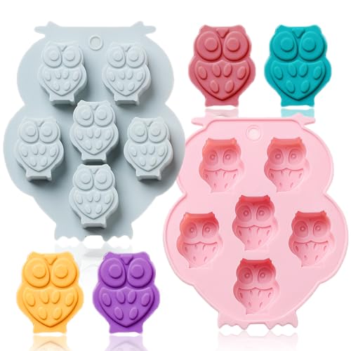 2 Pack Mini Chocolate Mold Owl Shape Silicone Mold for Candy Gummy Jello Ice Cube Crayon Melt Biscuits, Cake Decoration Soap Molds Silicone Baking Mold Making Kit, Lovely & Fun for Kids