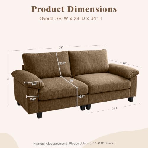 Image of 78 inch Loveseat Cloud Couch, Sectional Couches for Living Room