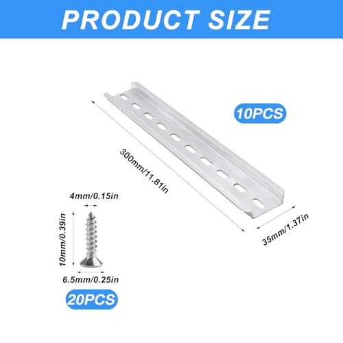 10 Stk Hutschiene 300 mm Lang, Aluminium Schiene, DIN Schiene Aluminium-DIN-Schiene, Tragschiene für Verteilerschrank Elektrische Schaltschränke Schaltschrank Schienenmontage, 35mm Breit/7,5 mm Hoch