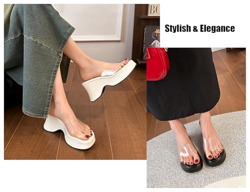 Women's Clear Band Platform Wedge Heighten Sandals Fashion Round Open Toe Thick Cushion Slip On Slingback Sandals For Party Shopping Daily3