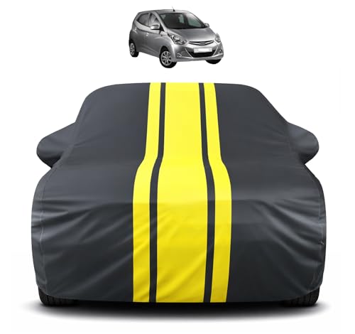 Image of Auto Hub Car Cover Compatible with Hyundai Eon with Mirror Pocket, Soft Cotton Lining, Eon Car Cover Waterproof - Yellow-Black