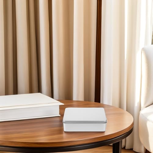 4 cajas de almacenamiento de hojalata plateadas de diseño minimalista con tapa 5