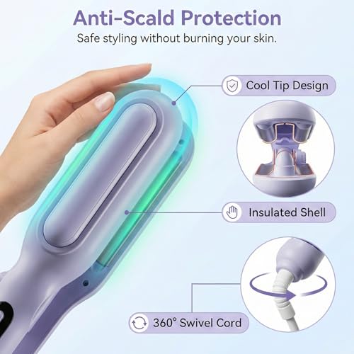 Image of 1&1.25 Inch Hair Crimper for Women to Adjustable Groove - Deep Waver Crimper Hair Tool - Waver Curling Iron - Anti-Scald Tech Hair Waver - Ionic Ceramic Coating for Long-Lasting,Fast Heating,Blue