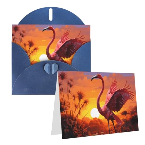 Cartes de vœux vierges avec enveloppes motif flamant rose au coucher de soleil pour anniversaire