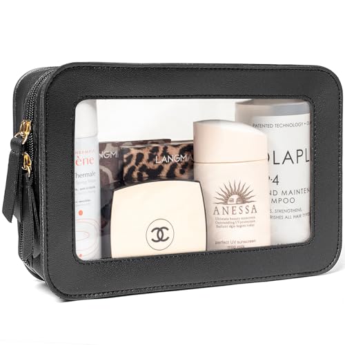 Image of LETGO Clear Makeup Bags for Travel, TSA Approved Toiletry Bag with Zipper, Makeup Organizer Fit Carry-on Essentials, Car Accessories Organizers Storage for Women Men (Clear-Black)