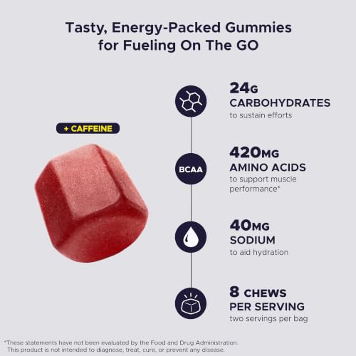 Image of GU Energy Chews, Strawberry Energy Gummies with Electrolytes, Vegan, Gluten-Free, Kosher, 20 mg of Caffeine, and Dairy-Free On-the-Go Energy for Any Workout, 12 Bags (24 Servings Total)