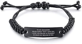 PJ JEWELLERY to My Grandson Bracelet Inspirational Message Engraved Adjust Cord Braided ID Bracelet Graduation Christmas Birthday Gift to Son from Grandpa