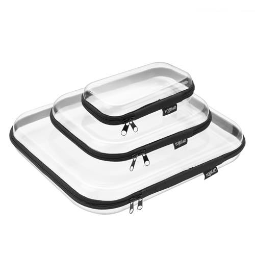 YQBRAO Hard Sided Clear Zipper Case for Storage- Professional-Grade Plastic Clear Zipper Pencil Case,Toy Storage Bins, Toiletry Pouch, Travel Organizer, Cosmetic Bag(Black,3 Pack, LMS)