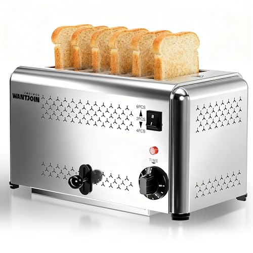 WantJoin Commercial Toaster 6 Slices with 2/4/6 Slice Options 180 Pcs/H 5-Level Setting with Removable Crumb Tray 1.1 Inch Wide Slot for Bagel and Bread 1650W