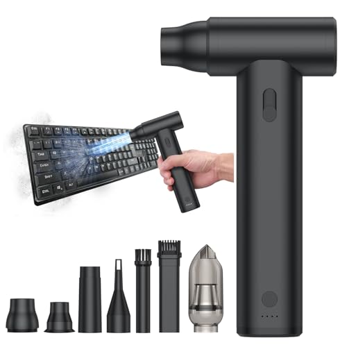 JiGiU 2 in 1 Electric Air Duster and Mini Vacuum 125000rpm Air Blower Compressed Air Duster Rechargeable Cordless Air Blower Electric Duster with 4 Nozzles for Keyboard Car Electric Devices Cleaning