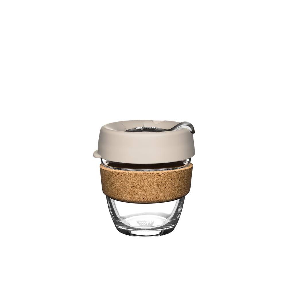 8oz Reusable Coffee Cup. Toughened Glass Cup & Natural Cork Band. 8-Ounce/Small, Filter