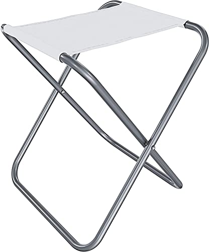 Sgabello Pieghevole Da Campeggio Mini Sedia Per Camping Seggiolino Portatile Struttura In Metallo Verniciato Per Pesca Esterno Viaggi Giardino Spiaggia Escursioni Mare 37 x 32 x 30 Cm (White)
