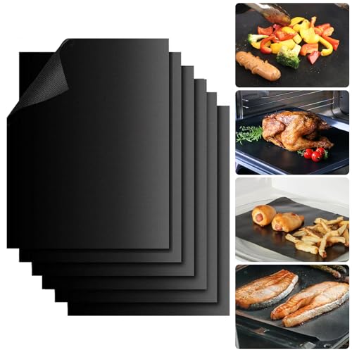 Demiwise Reusable Grill Mats for Outdoor Grill Set of 6,Heavy Duty Non-Stick BBQ Mats & Oven Liner,Easy to Clean,Works on Gas, Charcoal & Electric Grills - 15.75 x 13 Inch,Black