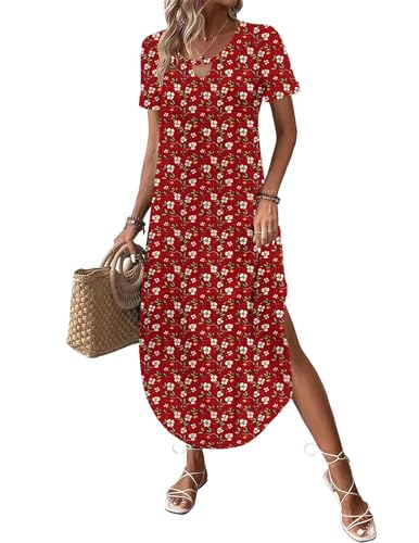 Image of Zeagoo Womens Maxi Summer Dress with Pockets Casual Short Sleeve Sundress Trendy 2026 Curve Hem Long Dress