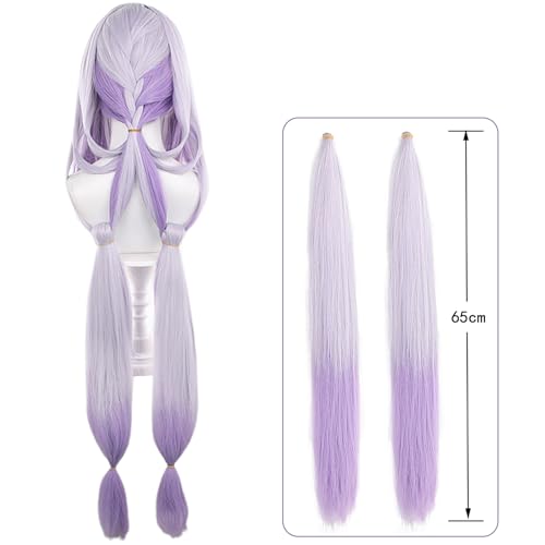 Image of Anime Purple Gradient Wigs with Bangs Women Long Straight Wig with Braid Ponytail COS Game Castorice-Goddess Wigs Halloween,Christmas,Comic con,Game Show,Party