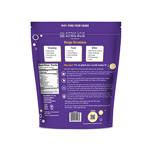 Lemi Shine 100% Citric Acid 5 Pound Bag L Pure Food-Grade Flavor Enhancer & All-Natural Preservative | Fragrance Free Citric Acid For Bath Bombs, Cooking, Canning, & Homemade Cleaning Supplies #TOP1