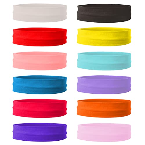 Ronnorr 12 Pack Stretch Headbands Mixed Colors Yoga Sports Hairband for Women Soft Elastic Athletic Hair Accessories (12pcs-Multicolor)