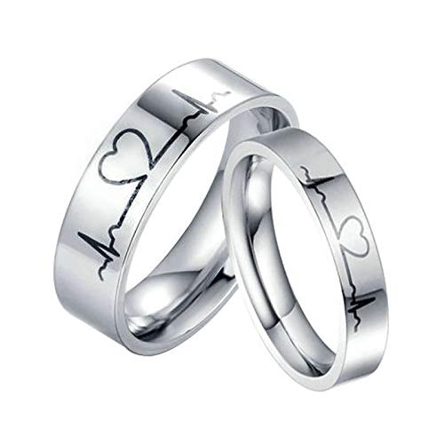 Bague couple alliance acier inoxydable électrocardiogramme pour le quotidien et les voyages