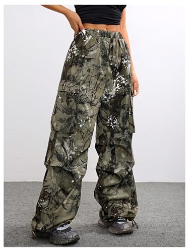 SOLY HUX Girl's Cargo Pants Camo Print Elastic Waist Straight Leg Baggy Streetwear Pants with Pockets4