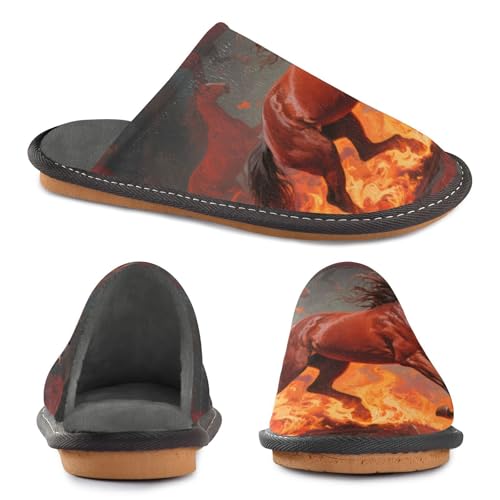 Slippers for Women Fiery Horses Galloping Through Flames Soft Fuzzy Women's Slippers Indoor and Outdoor Shoes2