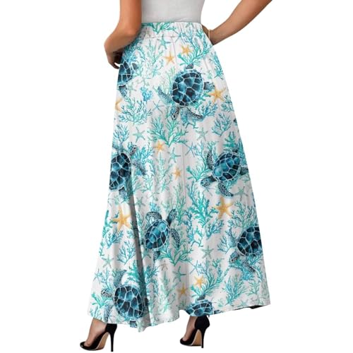 Women's Flowy Beach Long Skirts Summer Pleated High Waisted Casual Long Dress with Pockets2