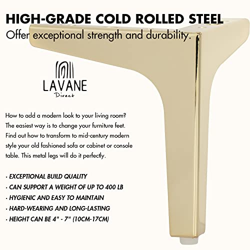 La Vane 5 Inch / 13cm Metal Furniture Legs, Set of 4, Modern Diamond Triangle Gold DIY Replacement Feet for Cabinet Sofa - Image 3
