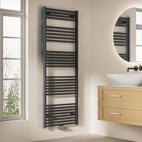 EMKE Badheizkörper Gerade 160x60 cm - Handtuchheizkörper mit Mittelanschluss, Effizienter Handtuchwärmer Handtuchtrockner Handtuch Heizkörper Bad, Anthrazit, 762W