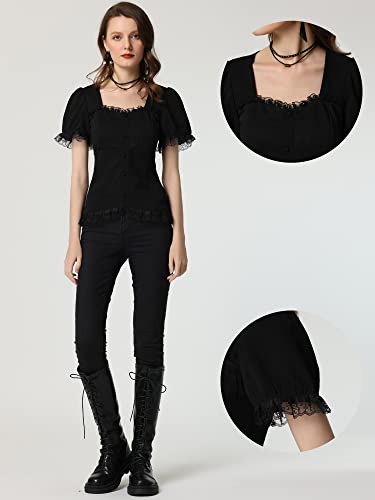 Allegra K Victorian Shirt for Women's Sweetheart Neck Puff Sleeve Halloween Lace Up Gothic Blouse2