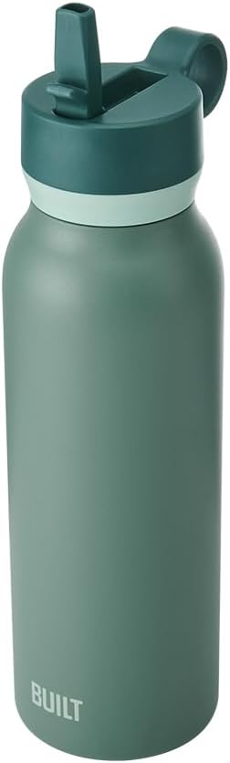 BUILT 40oz Cascade Double Wall Vacuum Insulated Stainless Steel Water Bottle with Wide Mouth Straw Lid, Sage - Image 5