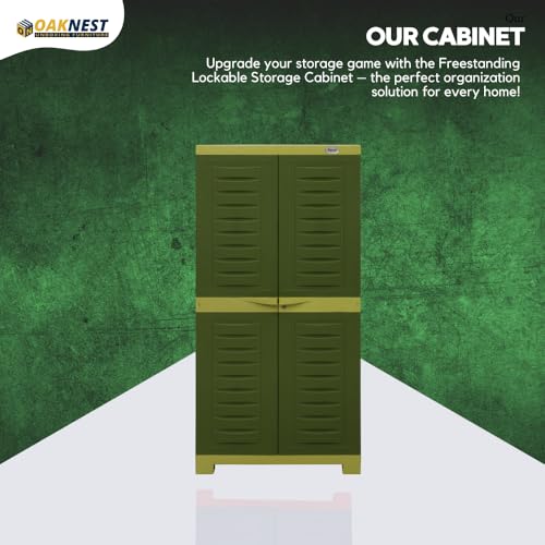 Image of Oaknest Supreme Fusion-02 Plastic Storage Cabinet | Compact & Multipurpose Storage Solution | Waterproof, Durable & Lightweight | Ideal for Home, Office & Garage | Green and Yellow