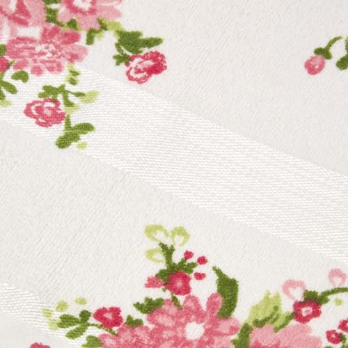 Homescapes 100% Baumwolle Frottee Handtuch Badetuch Creme mit Vintage Blumen Print und gestickter Bordüre – Ansicht 2