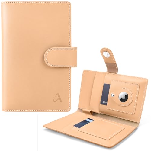 Porte-passeport familial ALLIVE en cuir avec fente AirTag et blocage RFID pour voyage