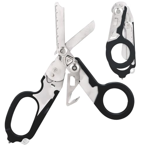 6 in 1 trauma shears, Folding Retractable Emergency Shears, Outdoor Camping Tools, Seat Belt Cutter, Oxygen Cylinder Wrench, Survival Shear, Medical Tactical (Black)