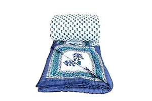 THROW KING Rajasthani Traditional Hand Made Pure Cotton Reversible Breathable & Soft Blanket,Single Bed Jaipuri razai,rajai,Quilt, Throw/Dovet-