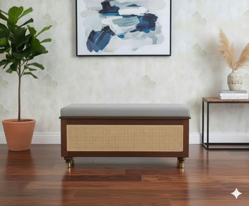 Image of MISAN Storage Boston Rattan Storage Trunk Box - Stylish & Practical Brown Wooden Chest for Home Organization | Versatile Storage Solution with Elegant Woven Design (B-Walnut)