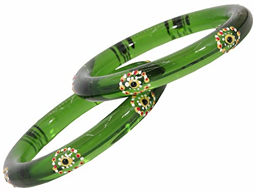 Image of NMII Traditional Glass With Diamond Cutting Pattern Glossy Finished Stylish Kada Set For Women And Girls | Crystal Glass Kada Bangles Set For Wedding, Festive